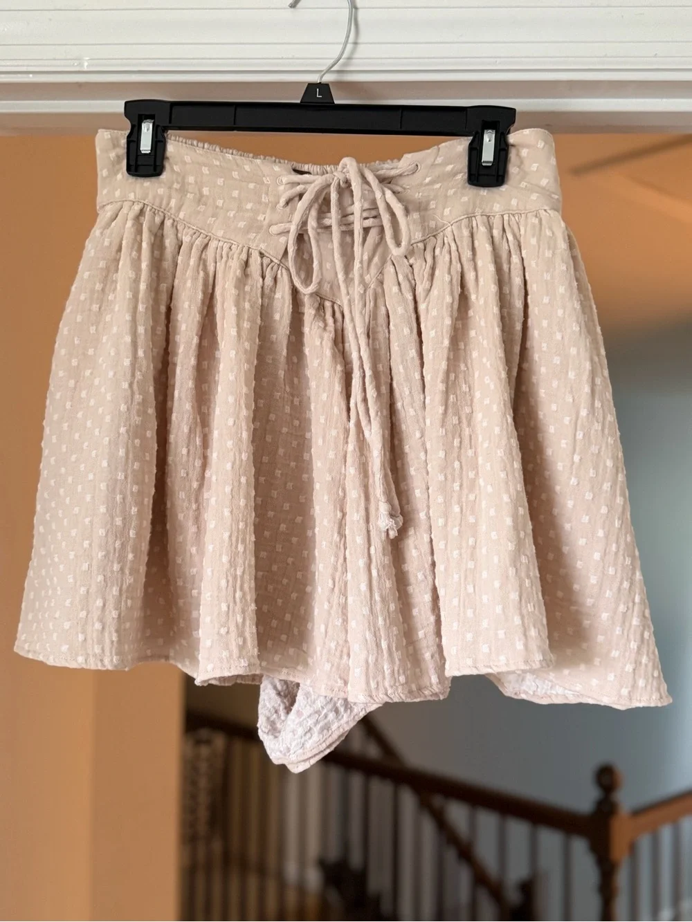 Free People Cream Swiss Dot Lace Up Skort Shorts Size Large Boho